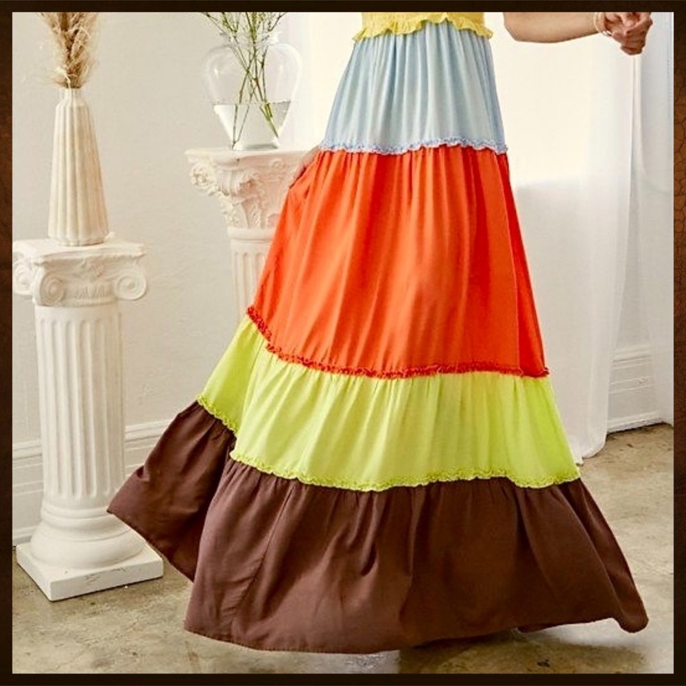 Lux Smocked Bodice Ruffle Trim Tiers Part Lined Skirt Shoulder Ties - Picture 8 of 16